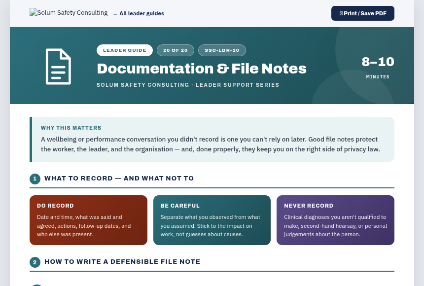 Preview of the Documentation & File Notes digital form