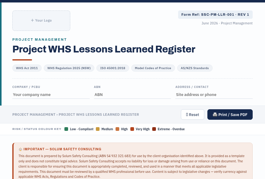 Preview of the Project WHS Lessons Learned Register digital form