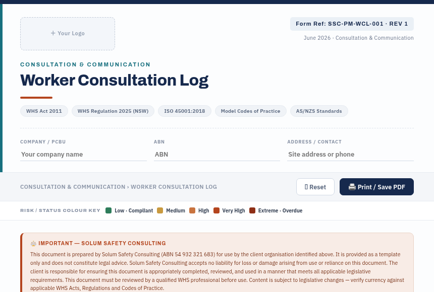Preview of the Worker Consultation Log digital form