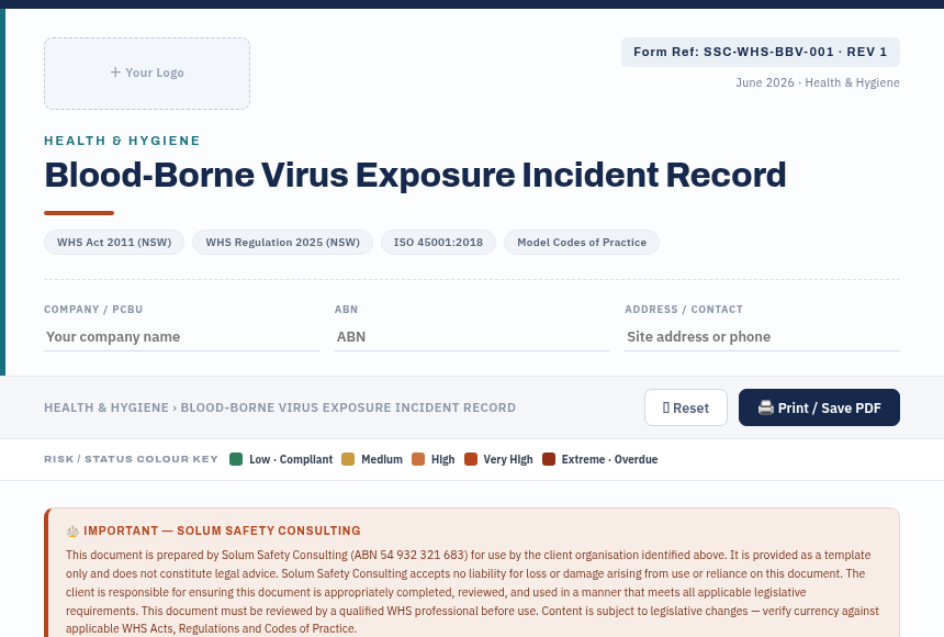 Preview of the BBV Exposure Incident Record digital form