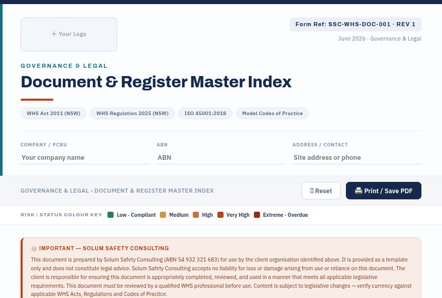 Preview of the Document Register Master Index digital form