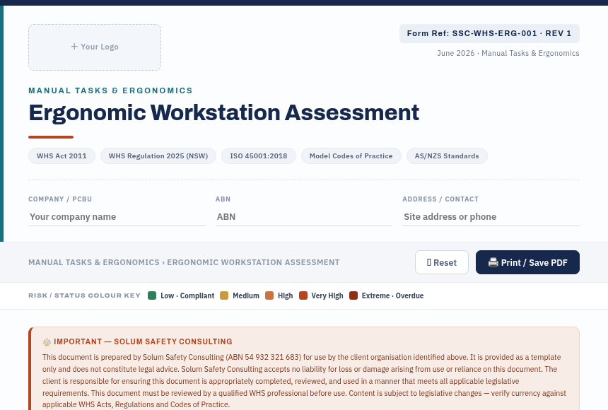Preview of the Ergonomic Workstation Assessment digital form