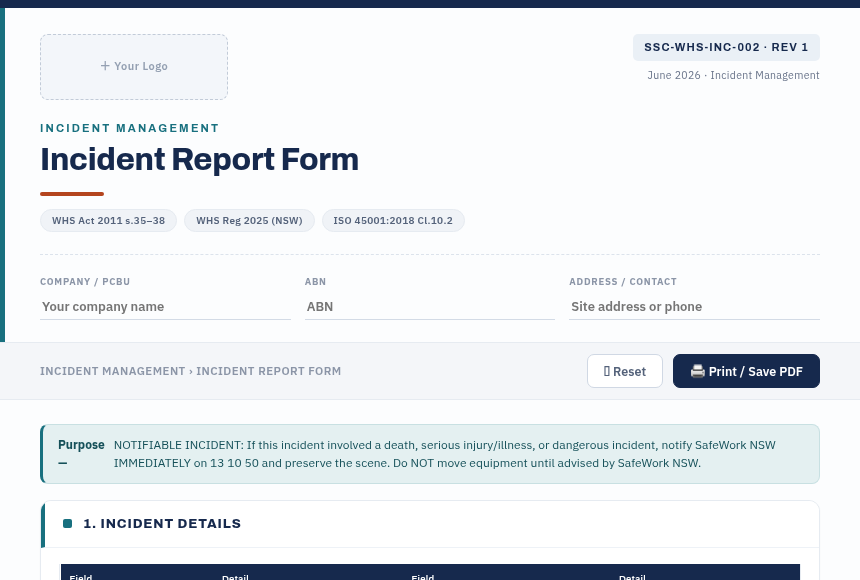 Preview of the Incident Report Form digital form