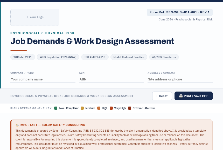 Preview of the Job Demands - Work Design Assessment digital form