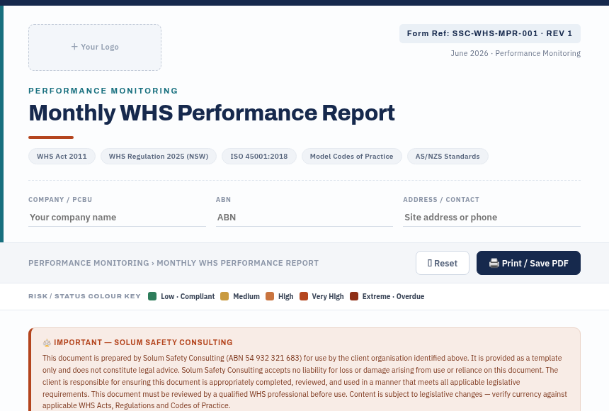 Preview of the Monthly WHS Performance Report digital form