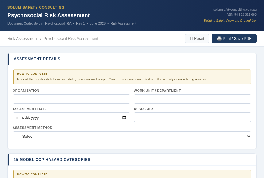 Preview of the Psychosocial Risk Assessment digital form