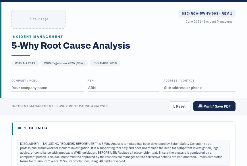 Preview of the Why Root Cause Analysis digital form